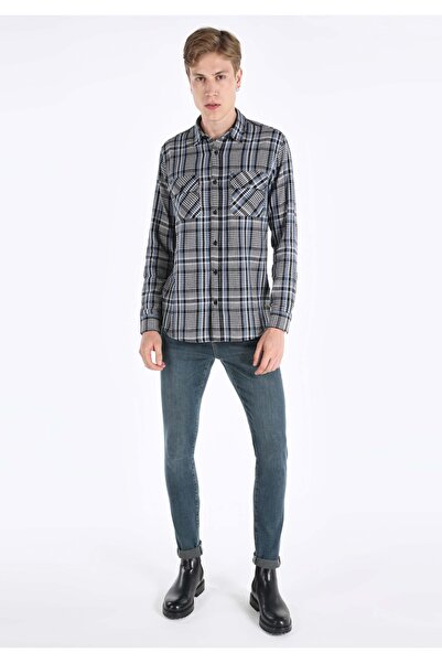 Colin's Regular Fit Shirt Neck Ekoseli Erkek Mavi Uzun Kol Gömlek