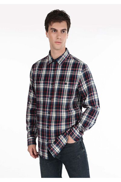 Colin's Blue Regular Fit Checkered Men's Long Sleeve Shirt