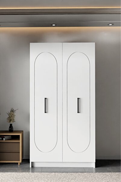 wode studio DURUNDAY Beyaz Çift Kapaklı Gardırop 180-90-45 Cm