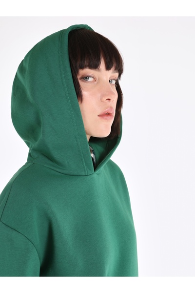 Colin's Regular Fit Kapüşonlu Düz Kadın Yeşil Sweatshirt