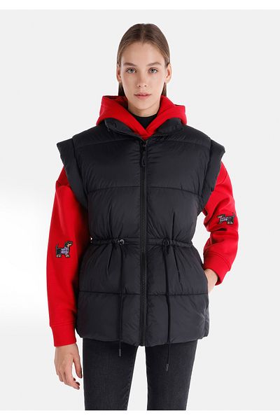 Colin's Regular Fit Stand Collar Zippered Lined Women's Black Vest