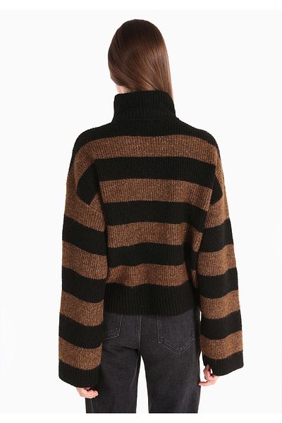 Colin's Regular Fit Half Turtleneck Striped Women's Brown Sweater