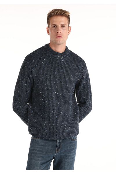 Colin's Regular Fit Turtle Neck Jacquard Men's Navy Blue Sweater