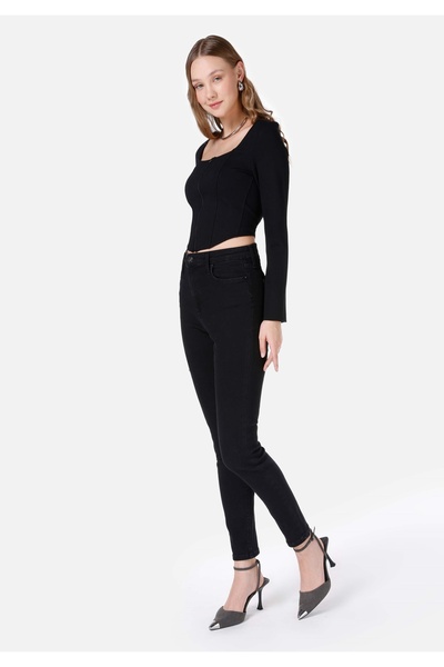 Colin's 760 Diana Dar Kesim Yüksek Bel Dar Paça Siyah Kadın Pantolon