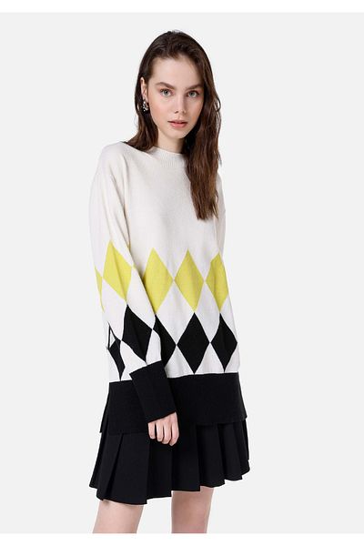 Colin's Regular Fit Round Neck Printed Women's Ecru Sweater