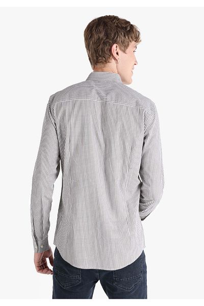 Colin's Slim Fit Shirt Neck Checkered Men's Gray Long Sleeve Shirt
