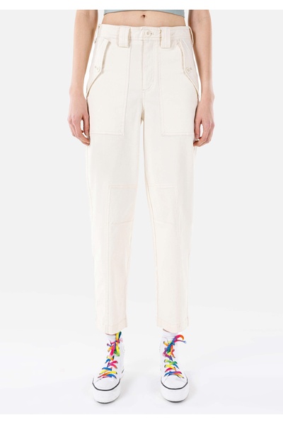 Colin's Pantaloni Baggy Fit talie înaltă cu picioare drepte pentru femei, ecru