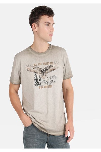 Colin's Beige Color - Crew Neck Printed Men's Short Sleeve T-Shirt (Regular Fit)