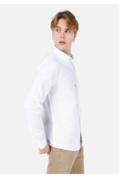 Colin's Slim Fit πουκάμισο με λαιμόκοψη Απλό ανδρικό λευκό μακρυμάνικο πουκάμισο