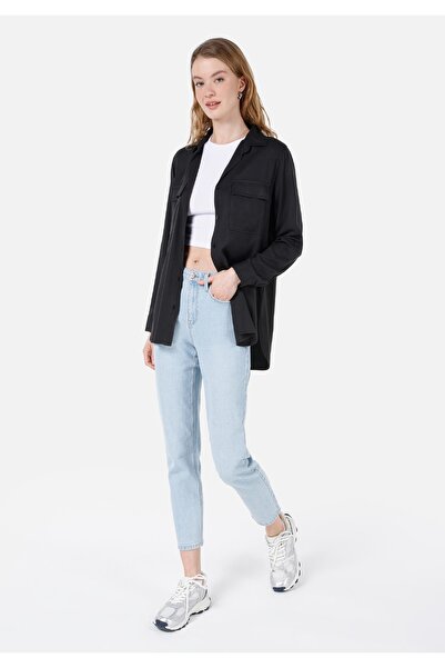 Colin's Regular Fit Shirt Neck Düz Kadın Antrasit Roll-Up Gömlek