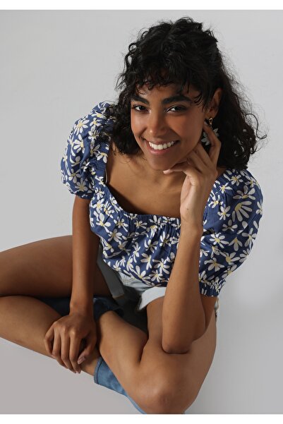 Colin's Slim Fit Baskılı Çok Renkli Kadın Kısa Kol Gömlek