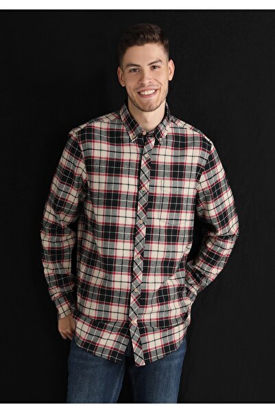 Colin's Regular Fit Shirt Neck Ekoseli Erkek Bej Uzun Kol Gömlek