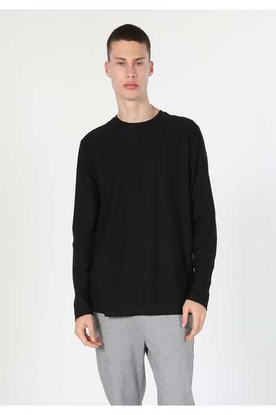 Colin's Regular Fit Yuvarlak Yaka Düz Erkek Siyah Uzun Kol Örme Tişört