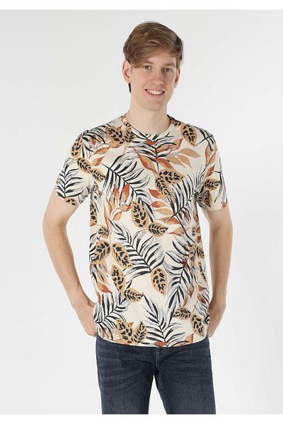 Colin's Regular Fit Round Neck Printed Men's Ecru Short Sleeve T-Shirt
