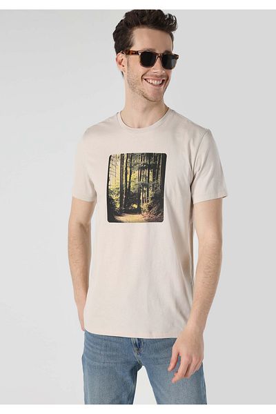 Colin's Regular Fit Round Neck Printed Men's Beige Short Sleeve T-Shirt