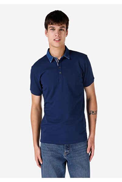 Colin's تي شيرت سليم فيت بولو بياقة سادة للرجال باللون الأزرق الداكن وأكمام ق...