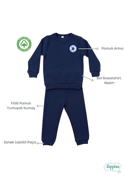 Zuppers Boy's Cotton Ribbed Top and Bottom Set - Navy Blue