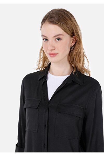 Colin's Regular Fit Shirt Neck Düz Kadın Antrasit Roll-Up Gömlek