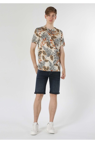 Colin's Регулярна кройка, с обло деколте, с печат, мъжка, екрю, къс ръкав, тениска