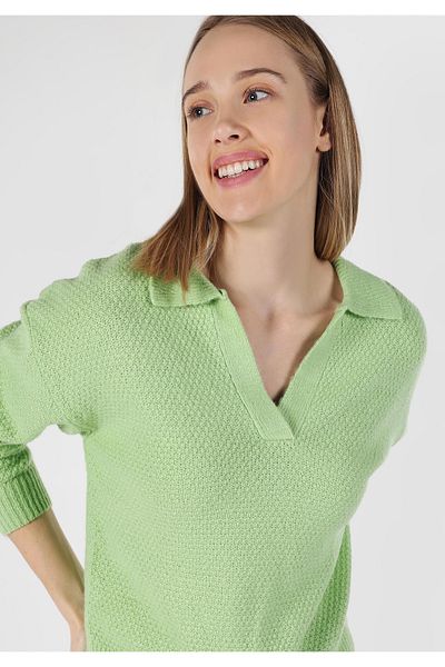 Colin's Regular Fit Polo Neck Plain Women's Green Sweater