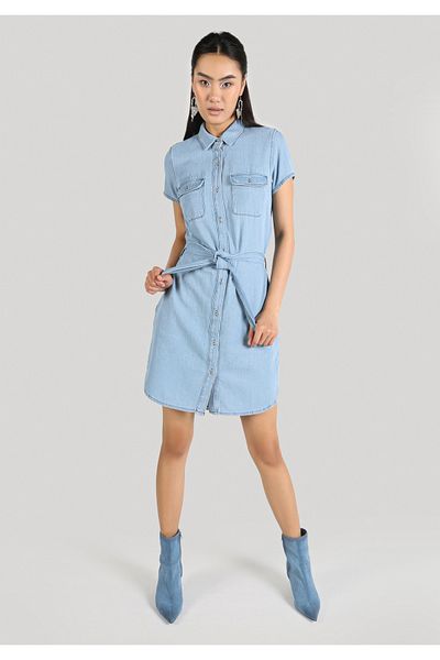 Colin's Regular Fit Plain Women's Light Blue Short Sleeve Dress