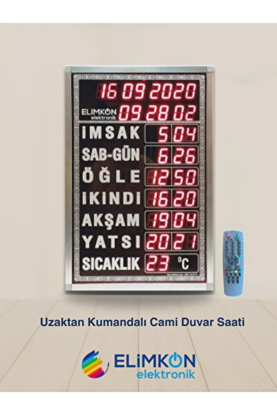 Elimkon VAKİTMATİK DİJİTAL İMSAKİYE CAMİİ SAATİ BÜYÜK BOY KUMANDALI EZANLI GÜMÜŞ
