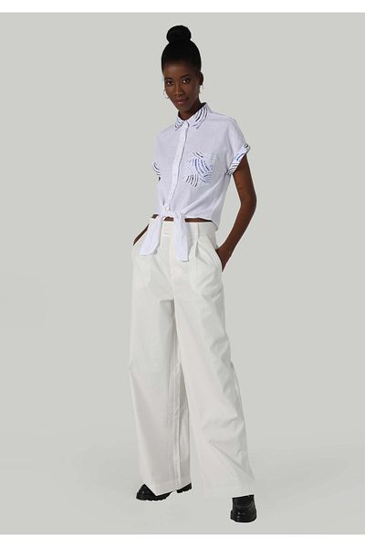 Colin's Regular Fit High Waist Wide Leg Zippered Women's White Trousers