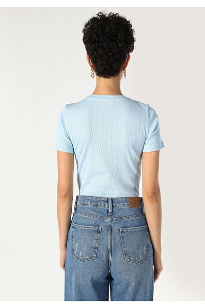Colin's Slim Fit Round Neck Embroidered Women's Blue Short Sleeve T-Shirt
