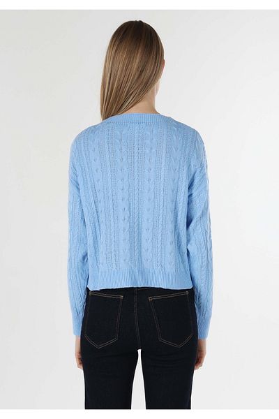 Colin's Regular Fit Round Neck Jacquard Women's Blue Sweater