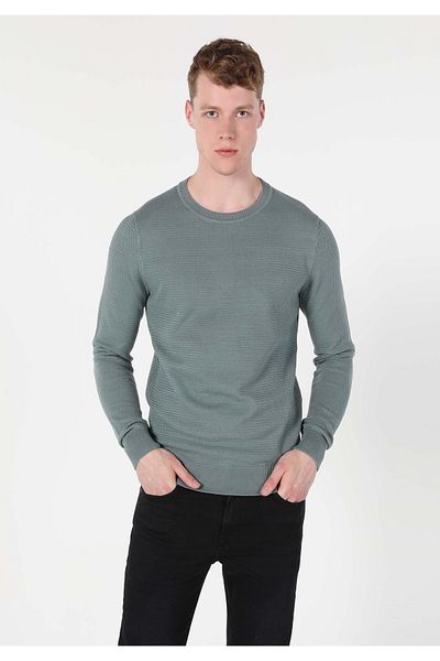 Colin's Regular Fit Round Neck Jacquard Men's Green Sweater