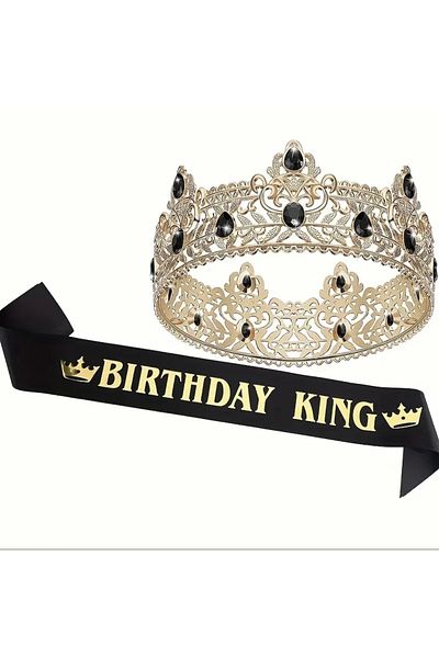 Store Gold Color Black Stone King Crown and Black Belt with "Birthday King" Written – Men's Birthday Set