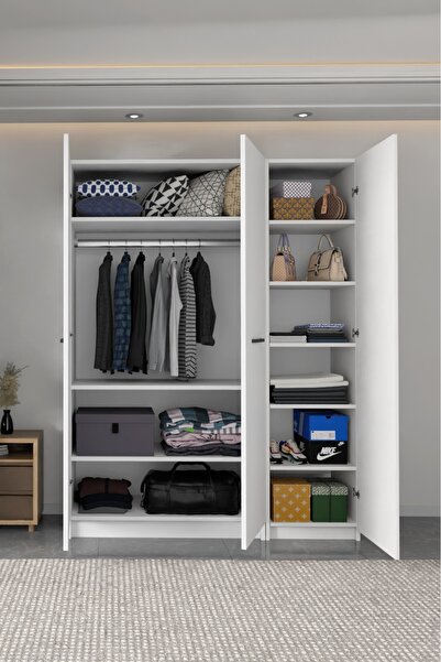 wode studio - LADİK - BEYAZ 3 KAPAKLI GARDIROP 210-135-45 CM