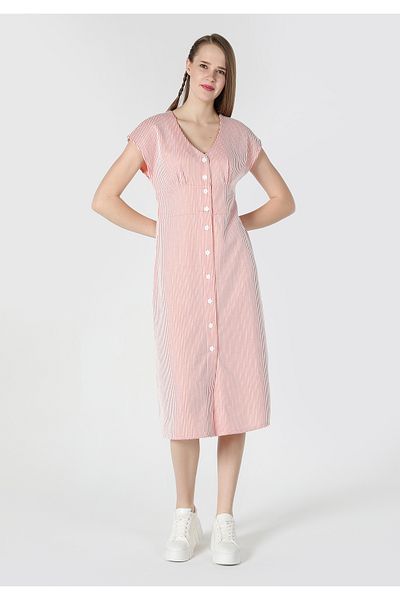 Colin's Regular Fit Striped Women's Red Short Sleeve Dress