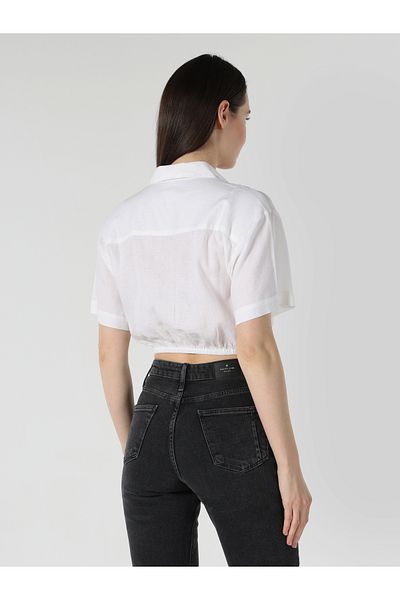 Colin's Regular Fit Shirt Neck Plain Women's White Short Sleeve Shirt