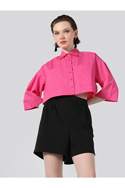 Colin's Relaxed Fit Shirt Neck Düz Kadın Pembe ¾ Kol Gömlek