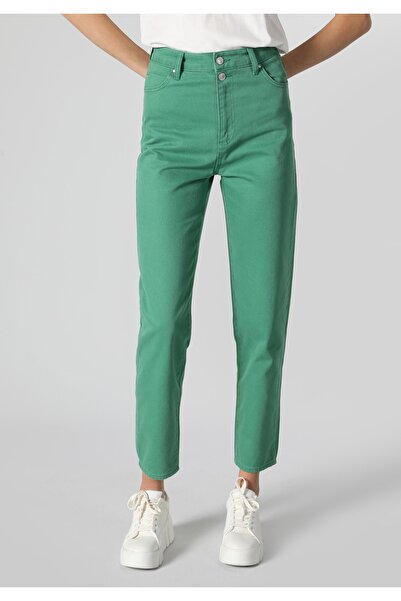 Colin's Regular Fit Yüksek Bel Düz Paça Kadın Yeşil Pantolon