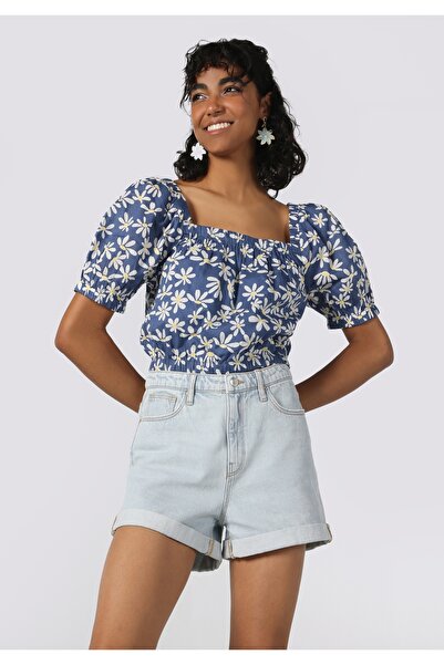 Colin's Slim Fit Baskılı Çok Renkli Kadın Kısa Kol Gömlek