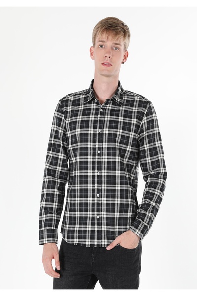 Colin's Сlim Fit Shirt Neck Екологічна чоловіча чорна сорочка з довгими рукавами