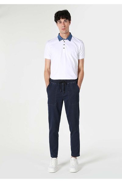 Colin's Slim Fit Mid Waist Straight Leg Men's Navy Blue Trousers