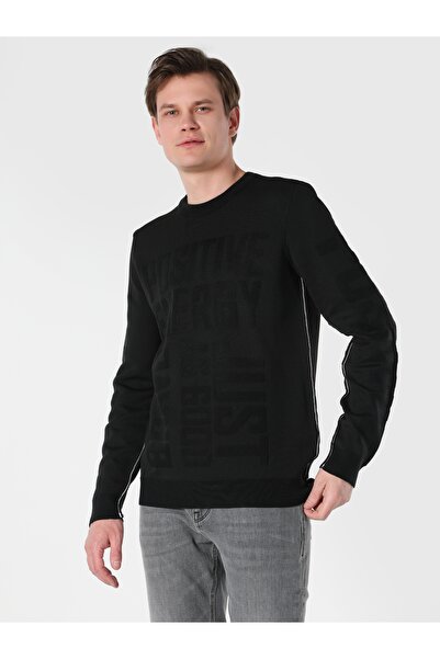 Colin's Regular Fit Yuvarlak Yaka Jakarlı Erkek Siyah Kazak