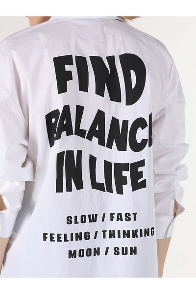 Colin's White Regular Fit Women's Shirt - Text Printed, Long Sleeve