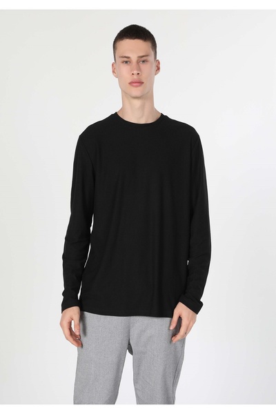 Colin's Regular Fit Yuvarlak Yaka Düz Erkek Siyah Uzun Kol Örme Tişört