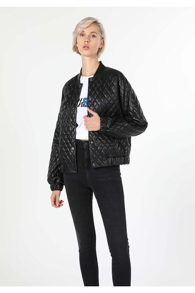 Colin's Black Faux Leather Regular Fit Women's Coat - Pu Cl 1060235