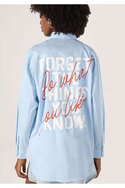 Colin's Relaxed Fit Shirt Neck Printed Women's Blue Long Sleeve Shirt