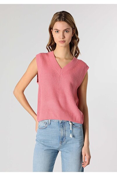 Colin's Regular Fit V Yaka Düz Kadın Pembe Kazak