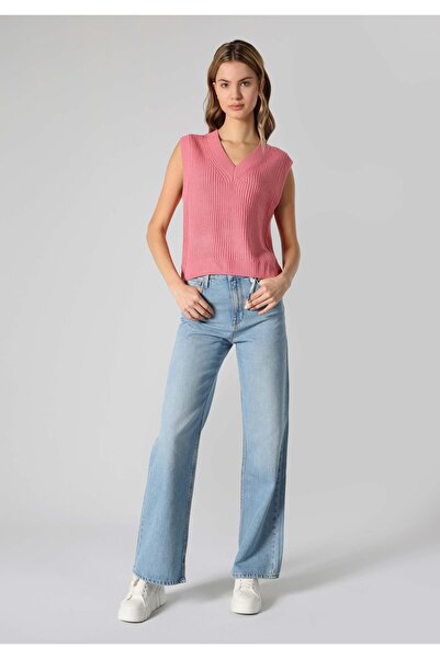 Colin's Regular Fit V Yaka Düz Kadın Pembe Kazak