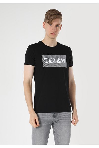 Colin's Black Slim Fit Printed Men's T-Shirt - Crew Neck, Short Sleeve - Cl 1061802