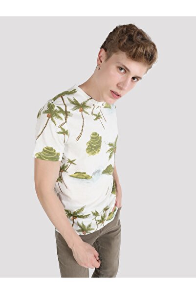 Colin's Regular Fit Yuvarlak Yaka Baskılı Erkek Ekru Kısa Kol Tişört