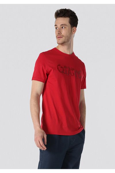 Colin's Regular Fit Round Neck Plain Pocketless Men's Red Short Sleeve T-Shirt