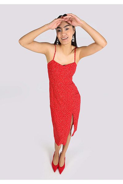 Colin's Red Women's Dress - Slim Fit, Printed and Slit Detail